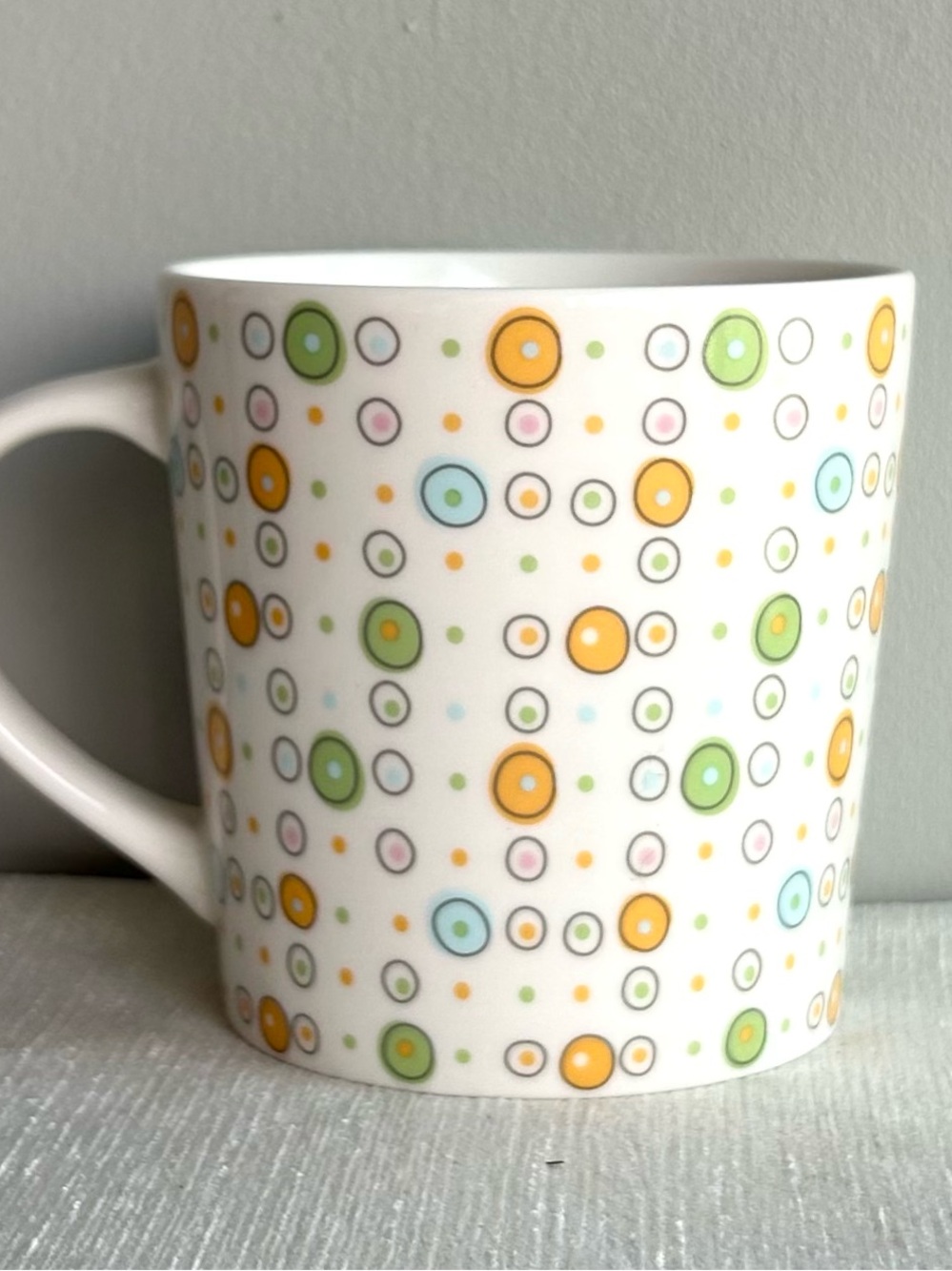 STARBUCKS dots and circles mug green/yellow/blue NEW